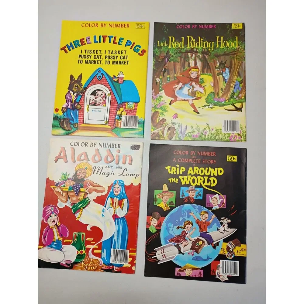 Vintage Color By Number Paperback Books 4 New Unused 1950's-60's Fairy Tale